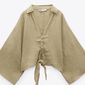 Zara Linen Shirt With Knot